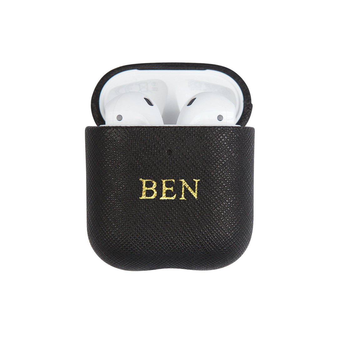 Black - Saffiano AirPod Case Cover - THEIMPRINT