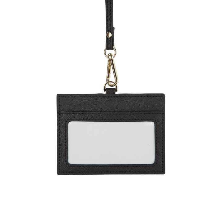 Black - Saffiano Horizontal ID Cardholder Lanyard - THEIMPRINT CO