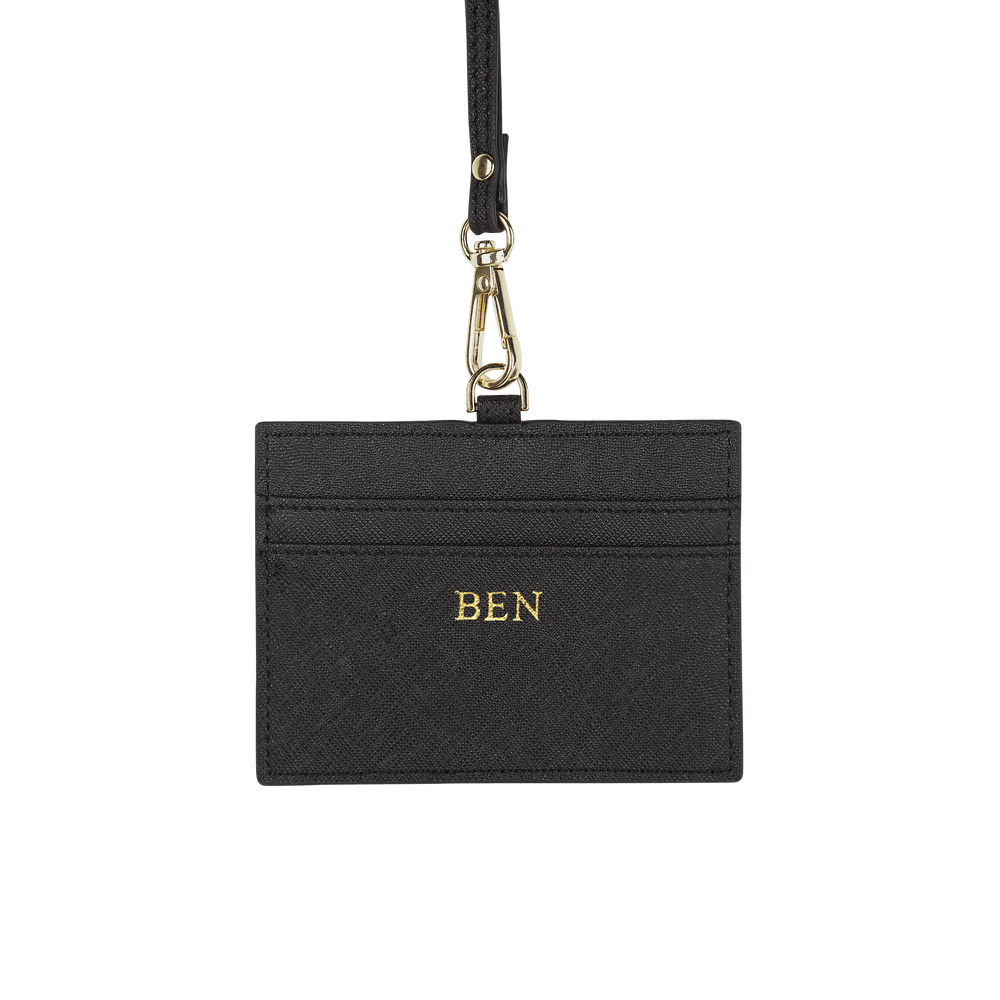 Black - Saffiano Horizontal ID Cardholder Lanyard - THEIMPRINT CO