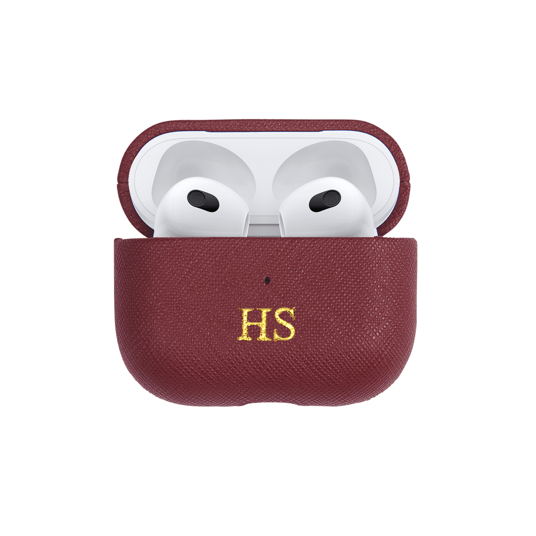 Burgundy - Saffiano AirPods Case Cover Gen 3 - THEIMPRINT PTE LTD