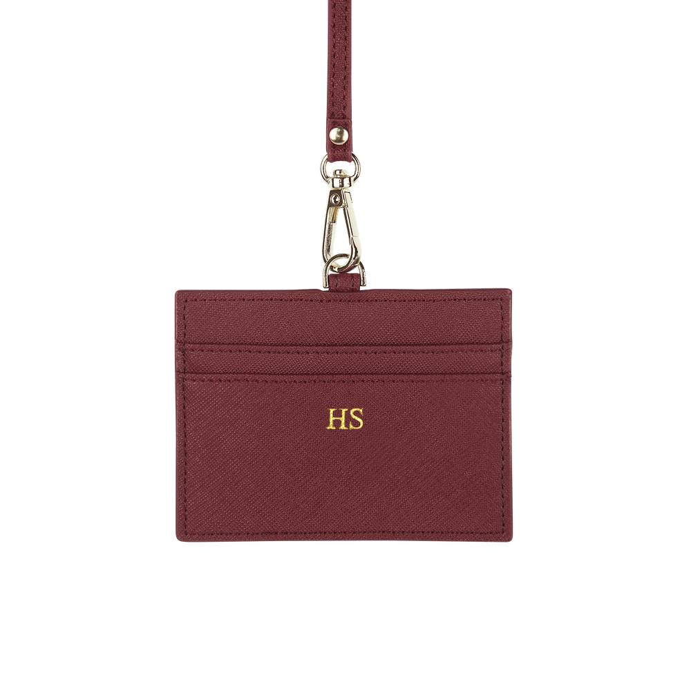 Burgundy - Saffiano Horizontal ID Cardholder Lanyard - THEIMPRINT CO