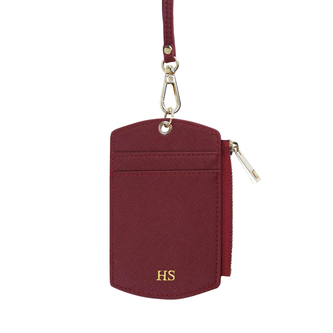 Burgundy - Saffiano ID Cardholder Lanyard with Zip | Personalise | TheImprint Singapore