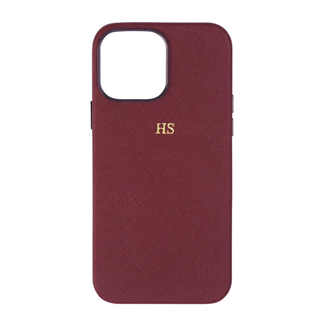 Burgundy - iPhone 12 Series Full Wrap Saffiano Phone Case - THEIMPRINT PTE LTD