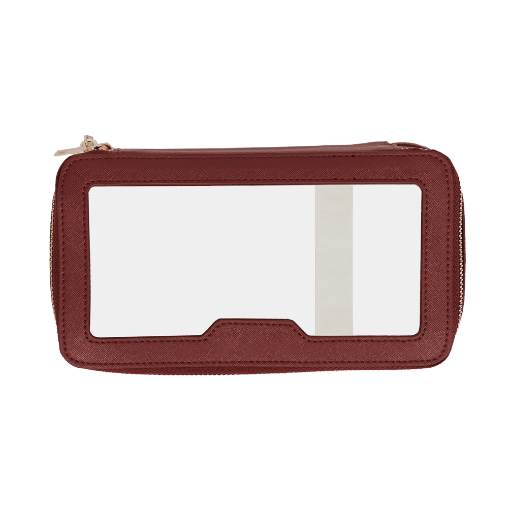 Saffiano Leather Makeup Pouch - Burgundy - THEIMPRINT PTE LTD