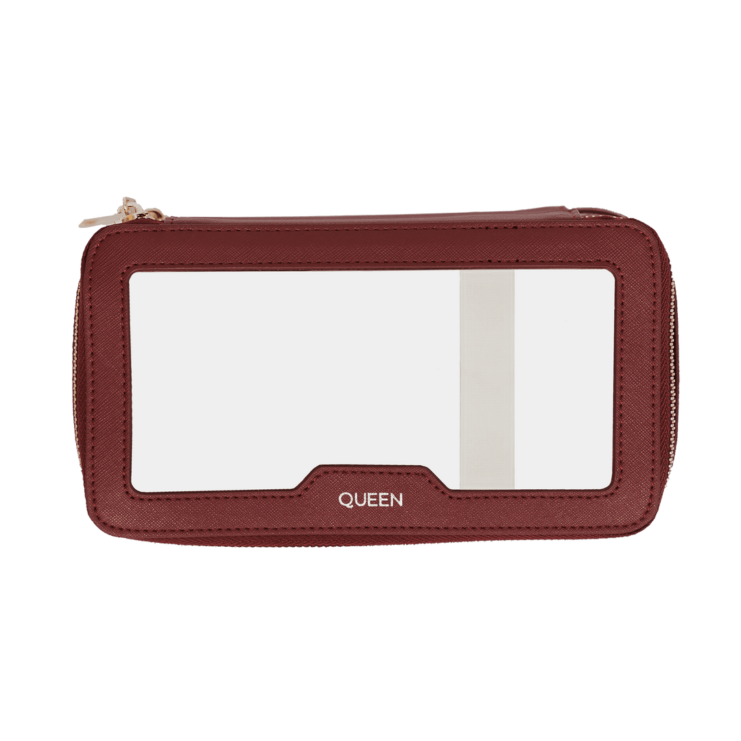 Saffiano Leather Makeup Pouch - Burgundy - THEIMPRINT PTE LTD