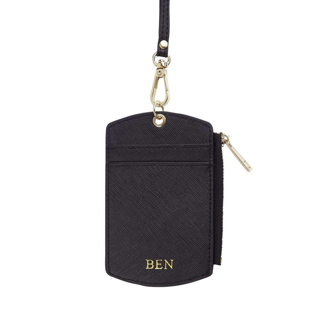 Black - Saffiano ID Cardholder Lanyard with Zip | Personalise | TheImprint Singapore