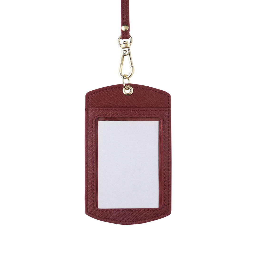 Burgundy - Saffiano ID Cardholder Lanyard | Personalise | TheImprint Singapore