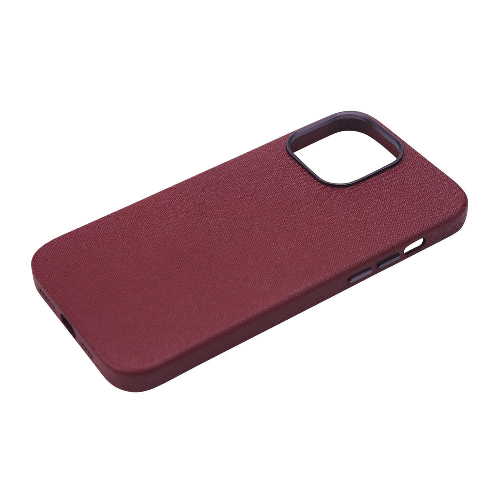Burgundy - iPhone 14 Series Full Wrap Saffiano Phone Case - THEIMPRINT PTE LTD