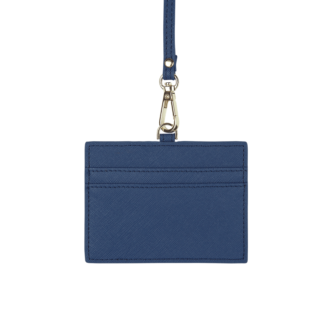 Navy - Saffiano Horizontal ID Cardholder Lanyard - THEIMPRINT CO