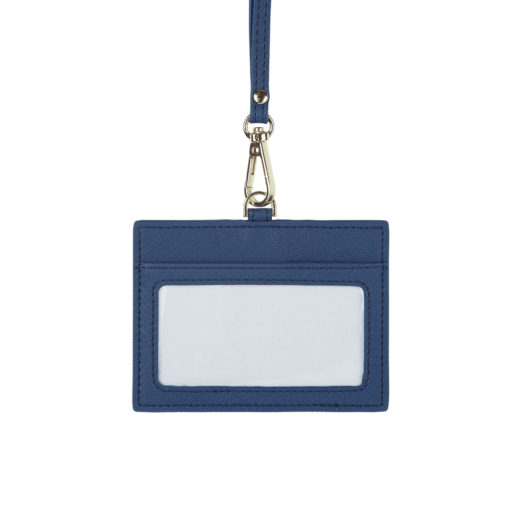 Navy - Saffiano Horizontal ID Cardholder Lanyard - THEIMPRINT CO