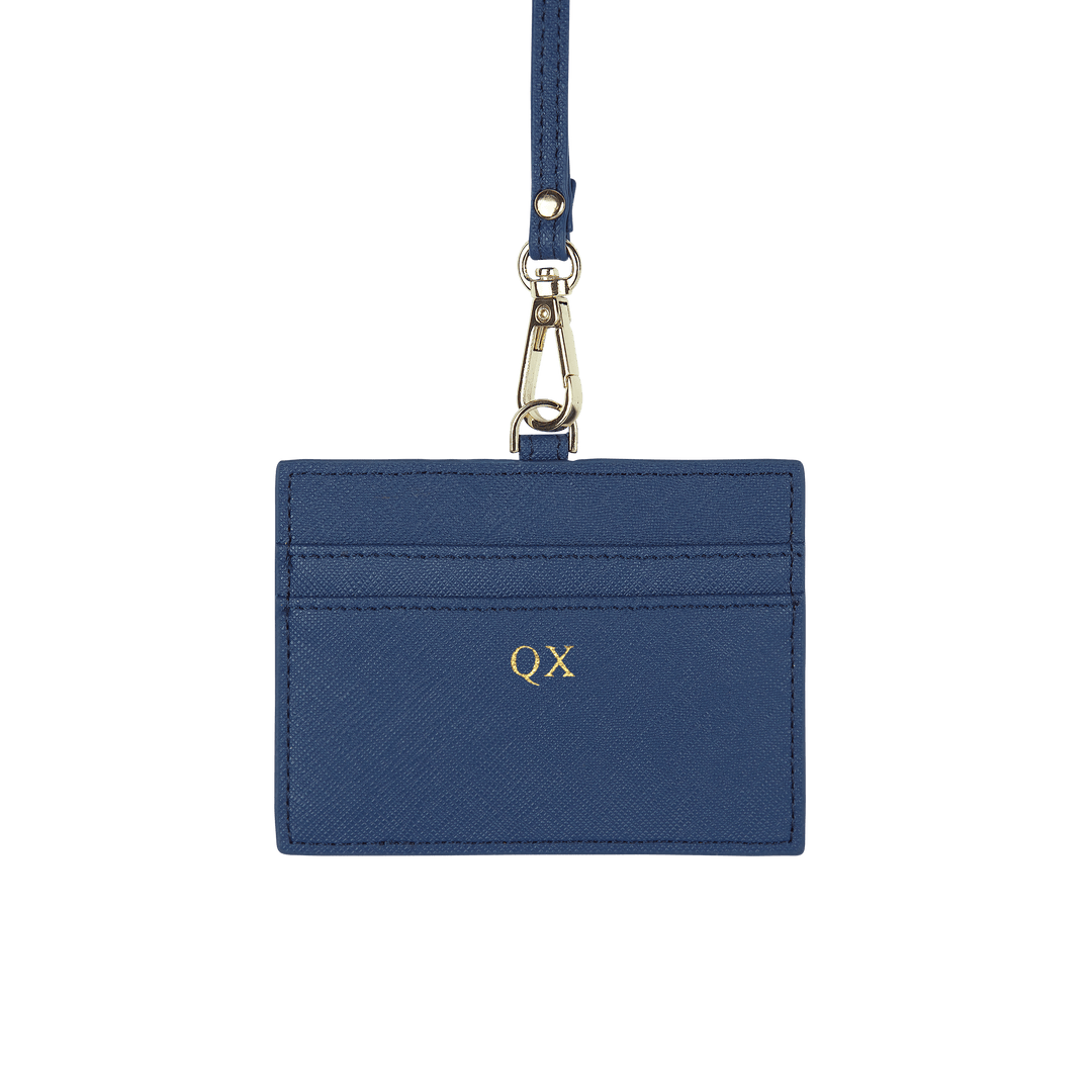 Navy - Saffiano Horizontal ID Cardholder Lanyard - THEIMPRINT CO