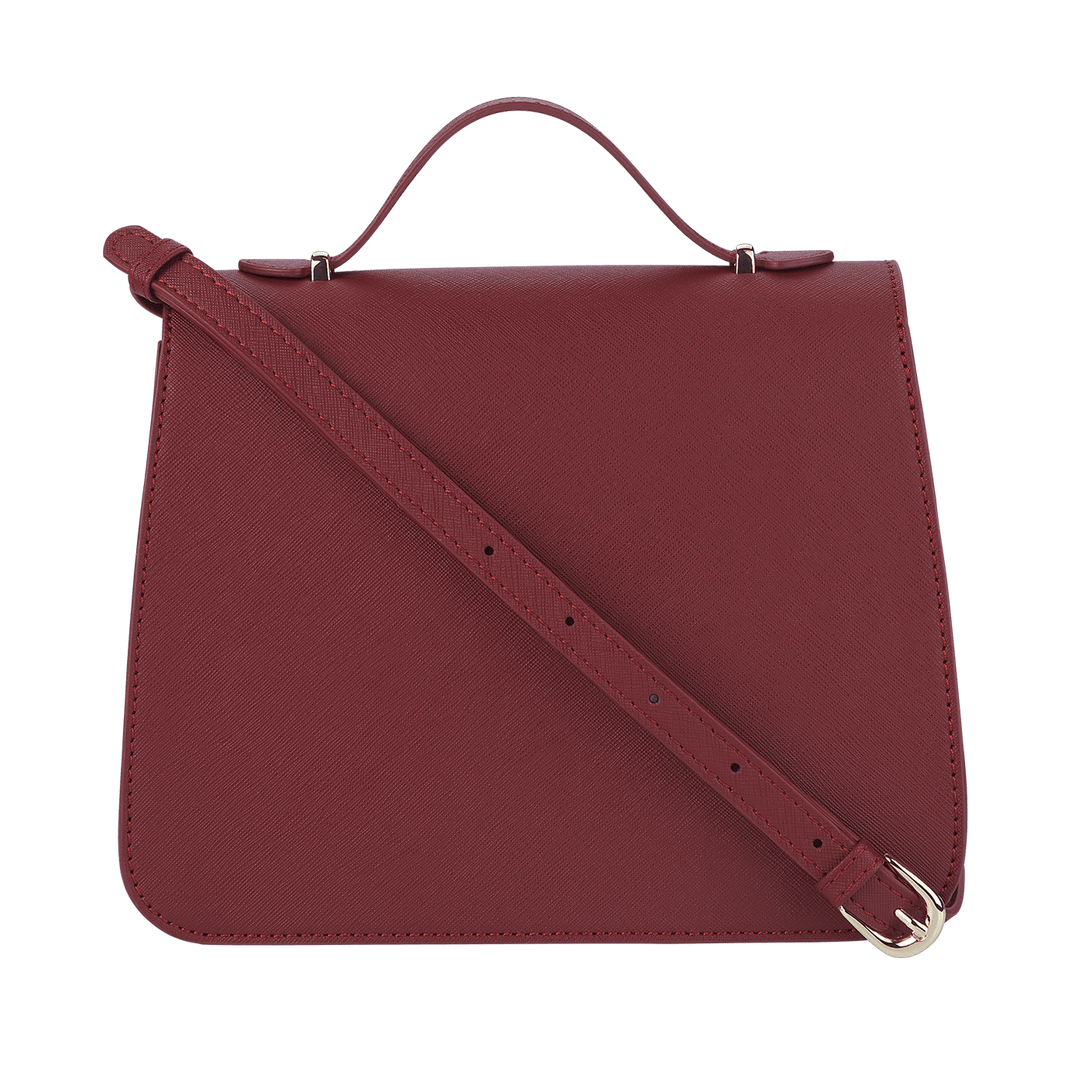 Burgundy - Saffiano Shoulder Bag - THEIMPRINT PTE LTD