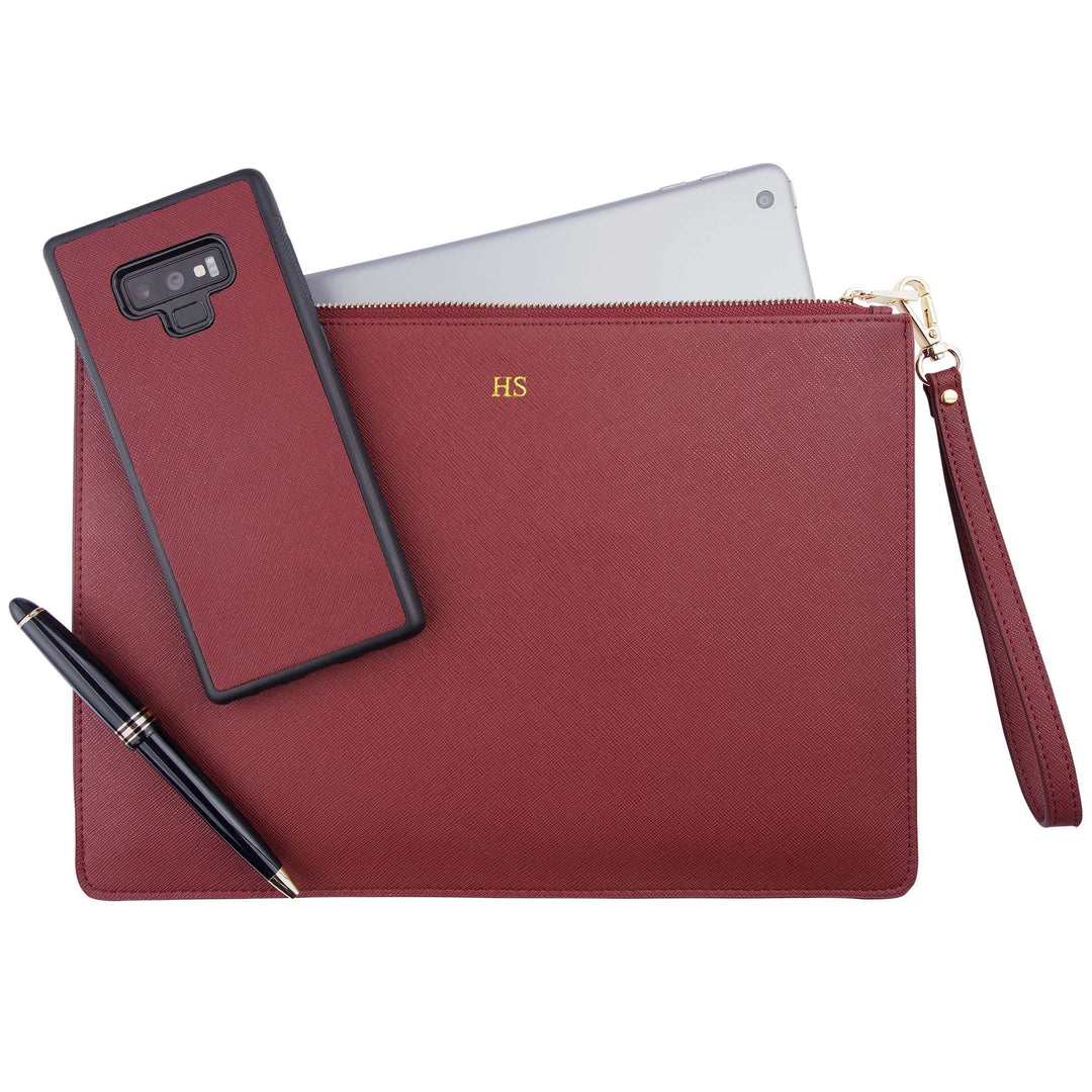 Burgundy - Large Saffiano Pouch | Personalise | TheImprint Singapore