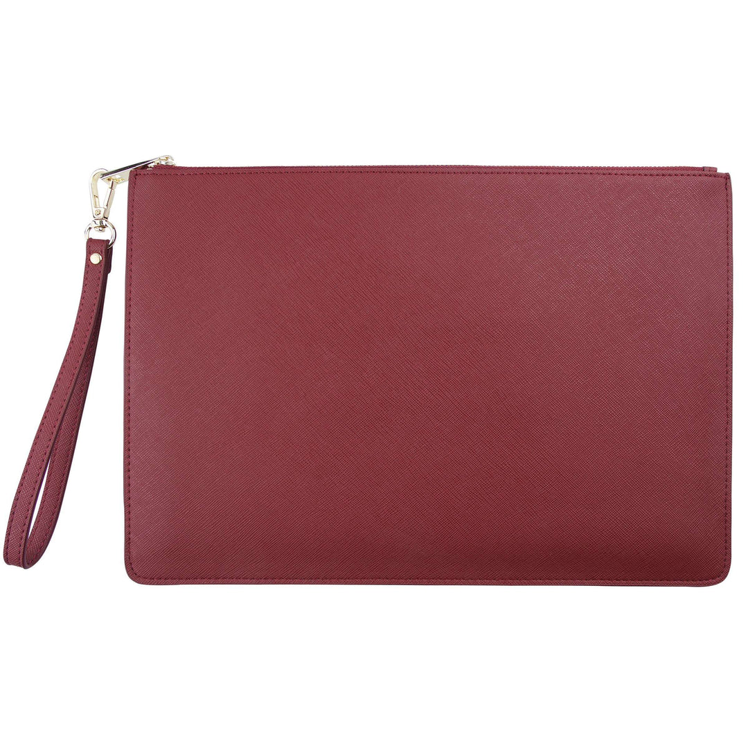 Burgundy - Large Saffiano Pouch | Personalise | TheImprint Singapore