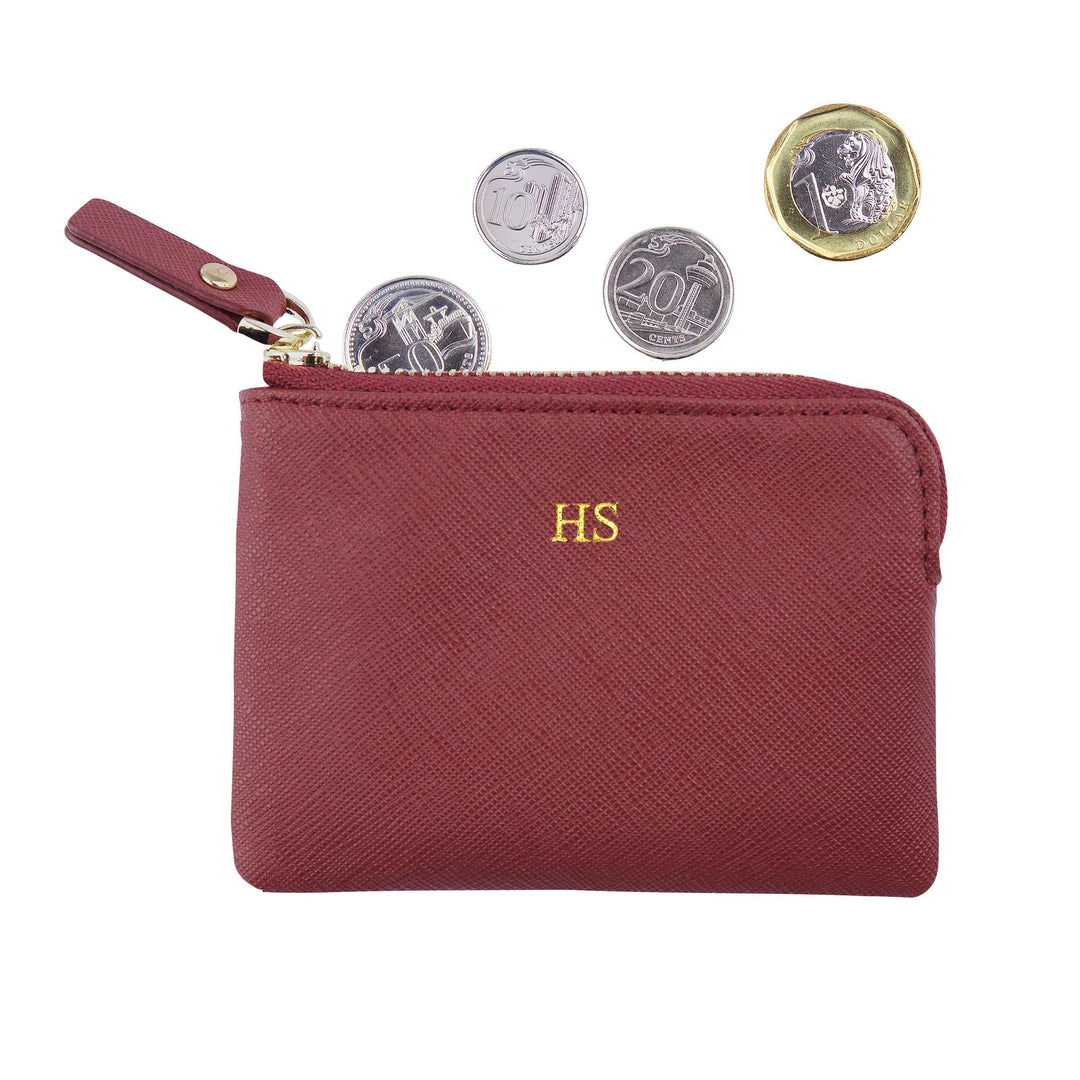 Burgundy - Saffiano Coin Pouch | Personalise | TheImprint Singapore