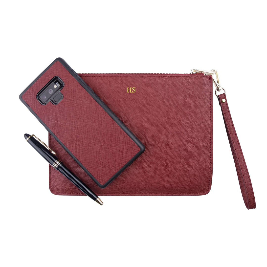 Burgundy - Small Saffiano Pouch | Personalise | TheImprint Singapore